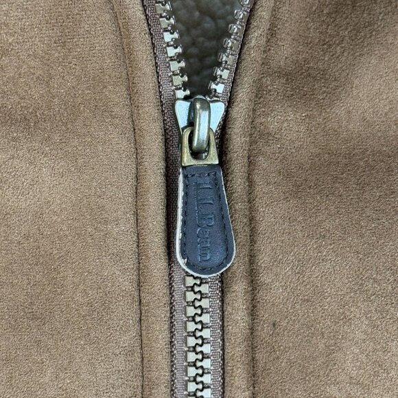 L.L. Bean Chore Barn Coat Sherpa Lined Faux Suede Jacket Mens Brown Fleece Large - Picture 9 of 12